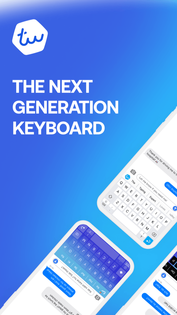 Typewise's hexagonal-key keyboard layout shown in an iMessage thread