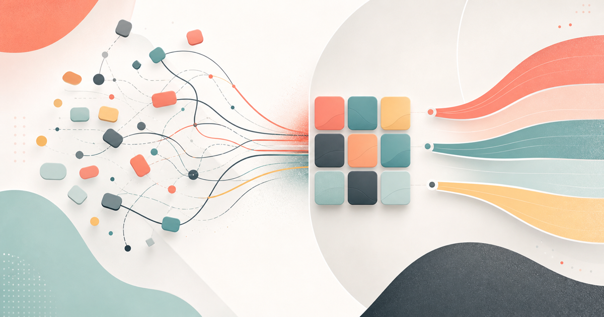 Abstract illustration of reusable text snippets becoming organized mobile typing shortcuts